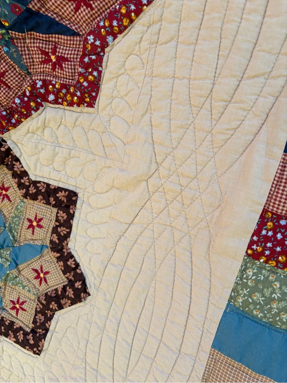 Vintage Pinewheel Star Quilt, 1980s Patchwork Quilt, 84x86”